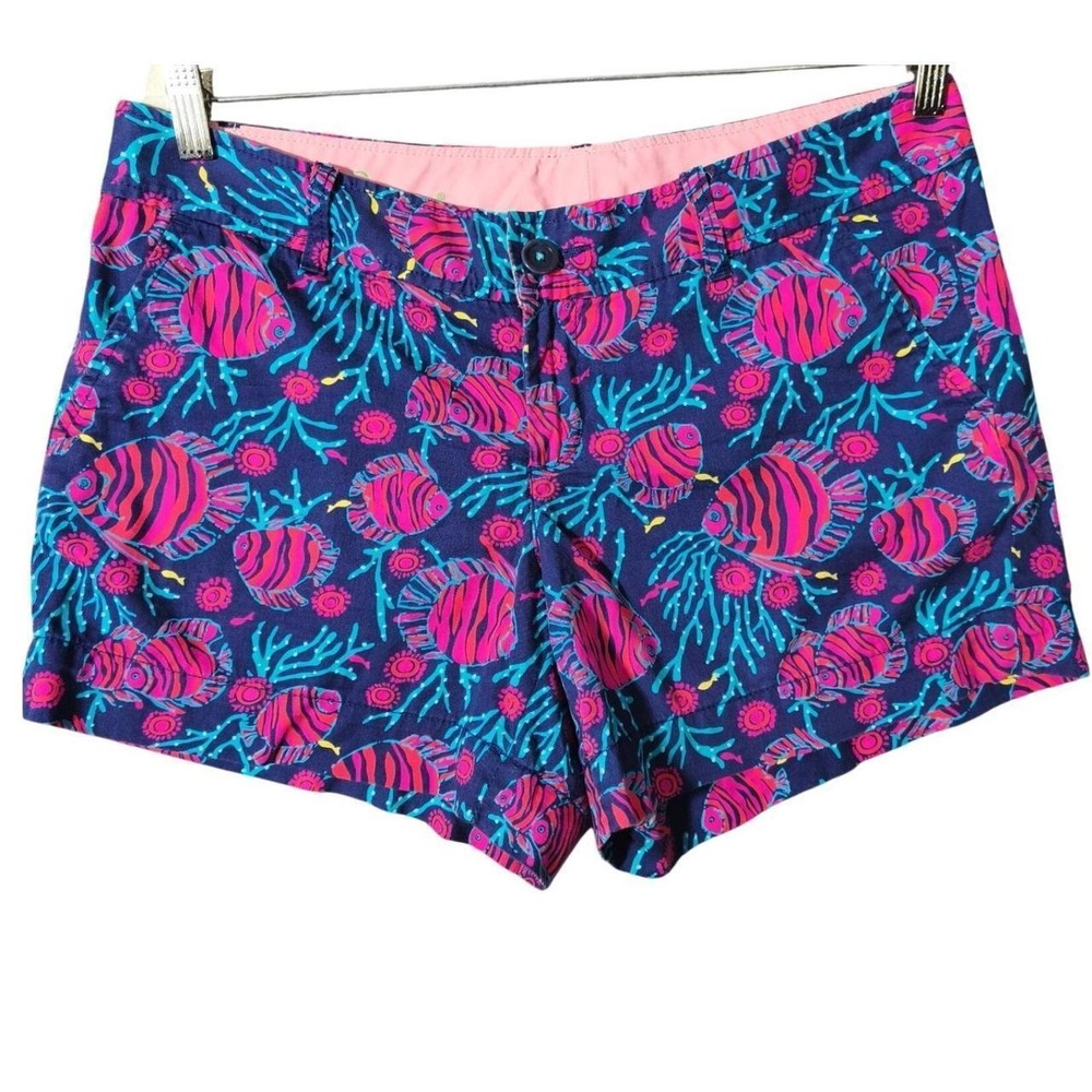 Lilly Pulitzer Callahan Shorts Size 10 Tropical Fish Coral Print Navy Pink